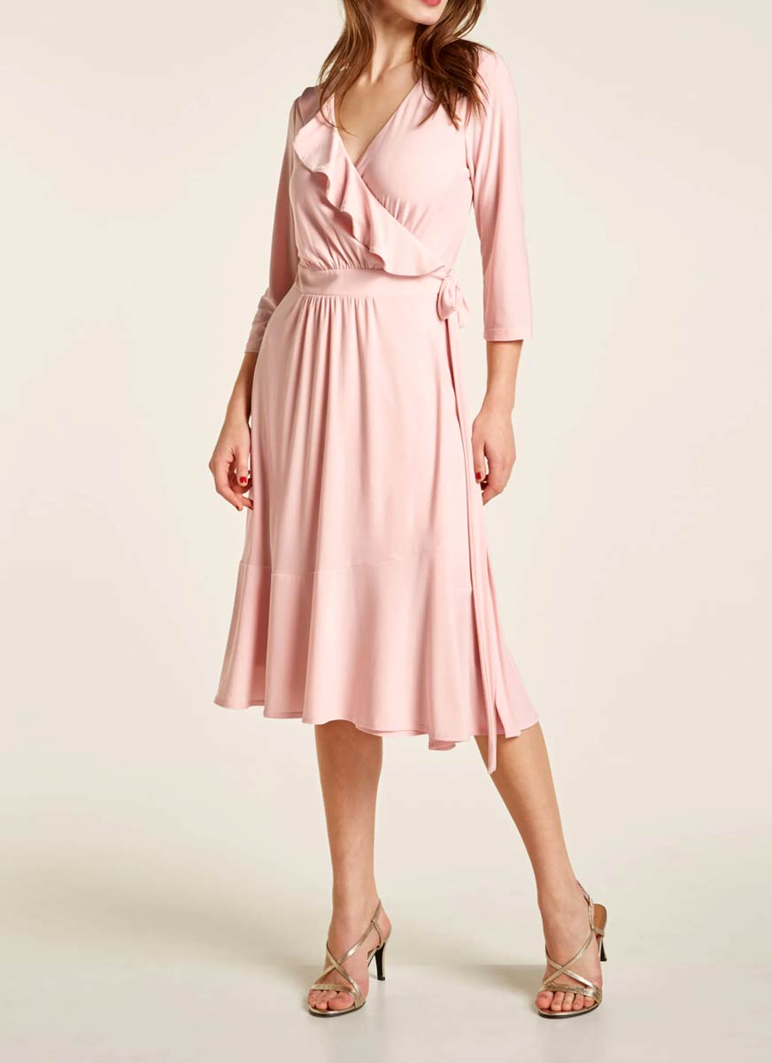 Heine Damen Kleid Wickelkleid mit Volant Jerseykleid Frühling soft rosé missforty