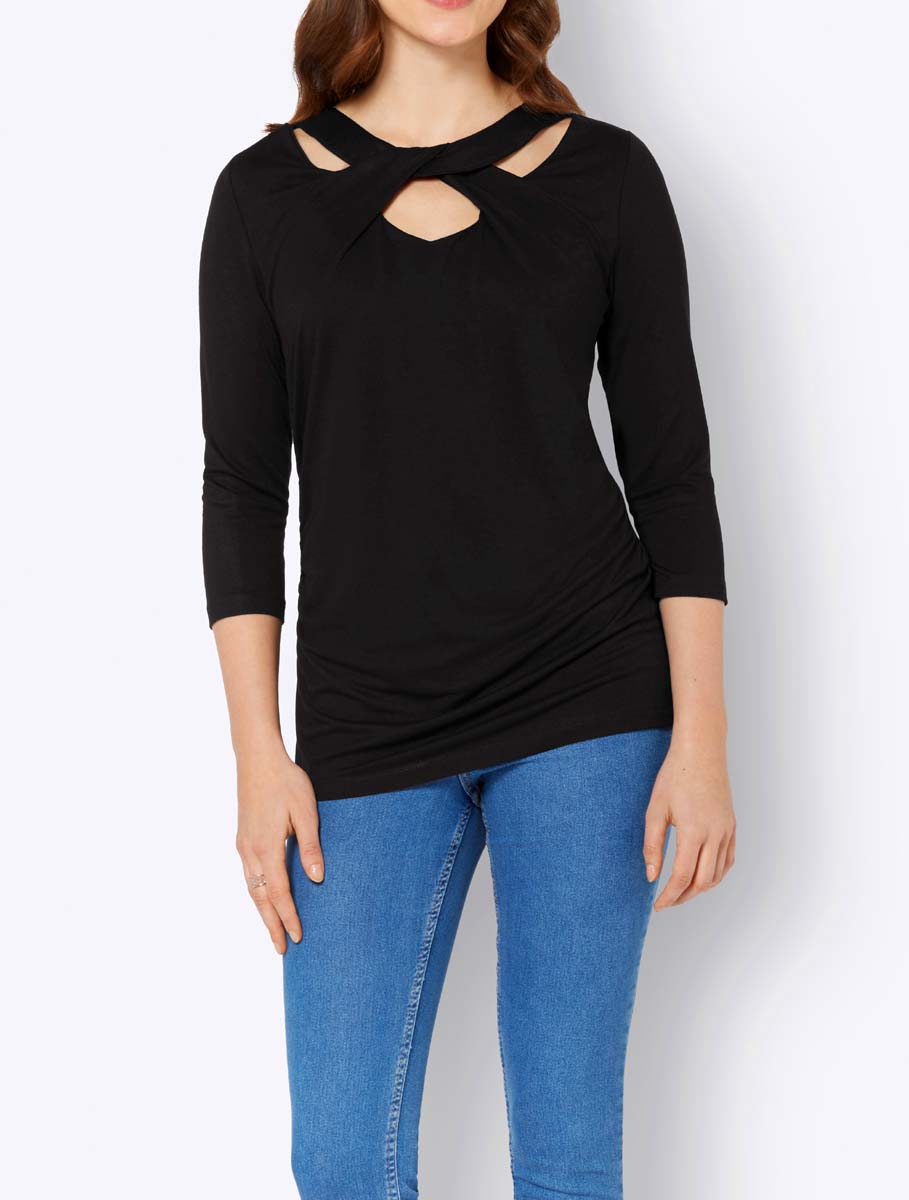 741.745 Ambria Damen T Shirt mit Cut Outs schwarz elegant sportlich Oberteil