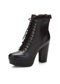 747.345 GUESS Damen Stiefelette sehr hoch Plateaustiefelette Webpelz Blockabsatz