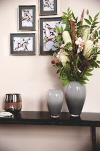 115098 Glas Vase Dekovase Tischvase rund Blumenvase grau Fink mit Farbverlauf