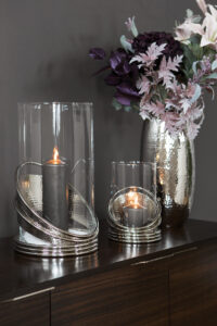 159593 Kerzenständer Leuchter Fink Colette Windlicht Deko Glas Metall silberfarben