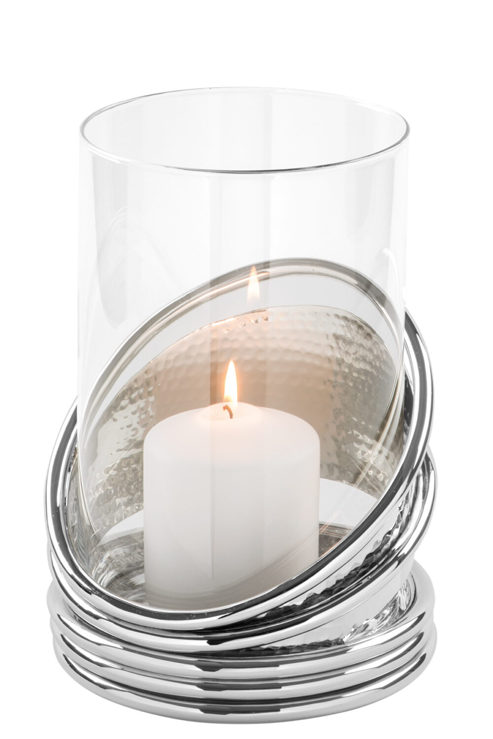 159593 Kerzenständer Leuchter Fink Colette Windlicht Deko Glas Metall silberfarben