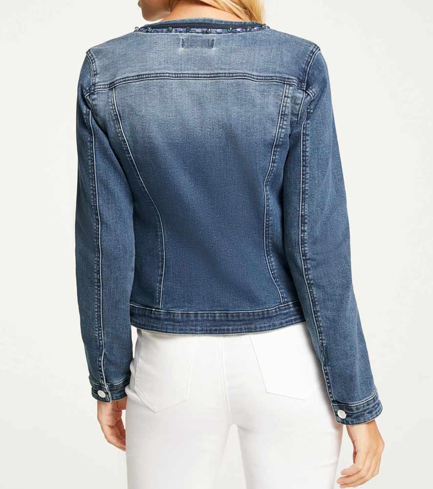 Jeansjacke Damen Denim Jacke mit Perlen Jeans Blazer sportlich elegant blau used #missforty#