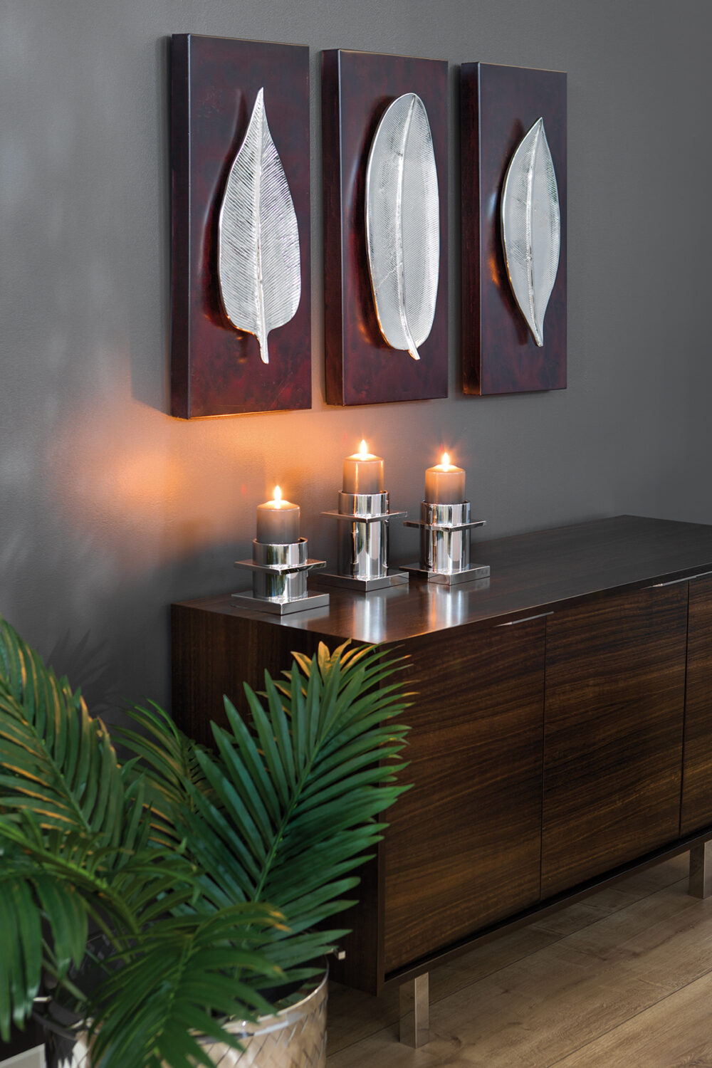 Fink BOSCO Wandbild Wohnzimmer Wanddeko Metall braun silber Deko Blatt 2 missforty