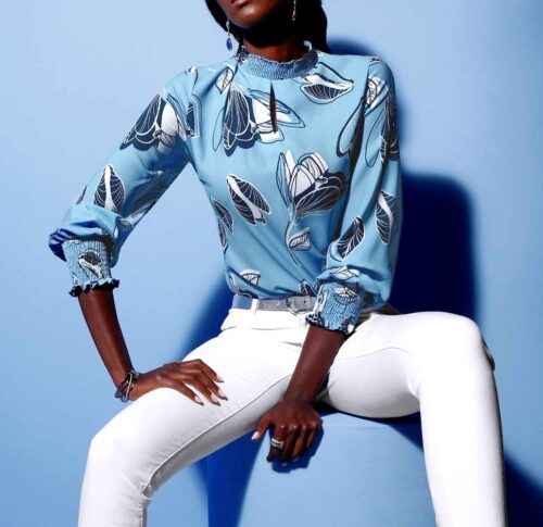 Damen Bluse Tunika Shirt langarm Oberteil Business Elegant Sommer Création L Missforty