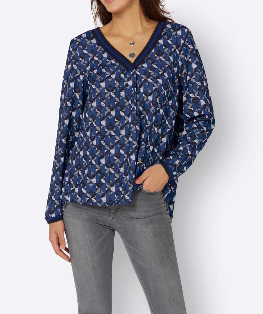 Damen Bluse Tunika Shirt langarm blau gemustert Oberteil Sommer Witt Weiden Missforty