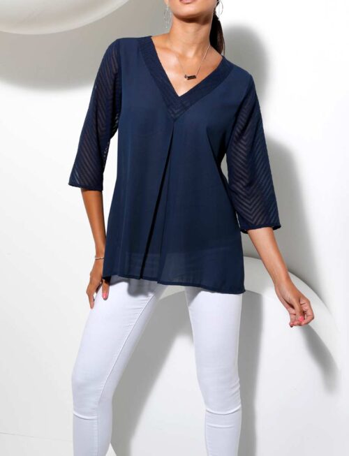 Damen Bluse Tunika Oberteil weit V Ausschnitt Shirt Sommer Création L Missforty
