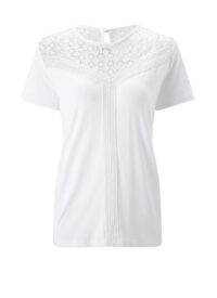 257.792 Damen Shirt T-Shirt Sommer Frühling Jersey Jerseyshirt mit Spitze weiß