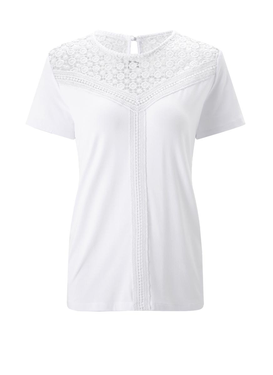 257.792 Damen Shirt T-Shirt Sommer Frühling Jersey Jerseyshirt mit Spitze weiß