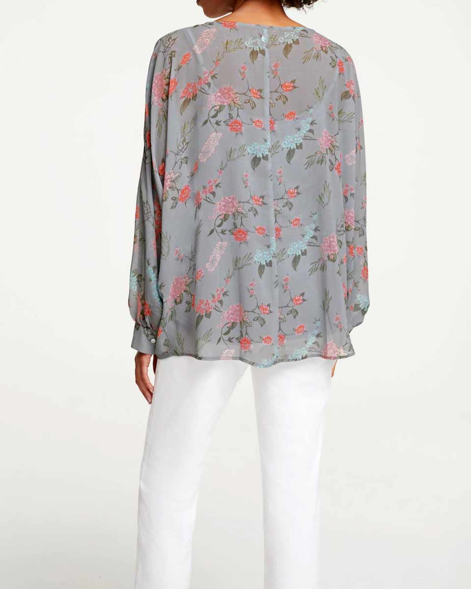 Damen Bluse Tunika Jersey Oberteil grau gemustert Shirt Sommer Linea Tesini Missforty