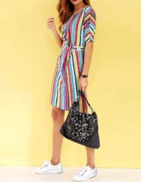 601.269 Damen Kleid Sommerkleid Jerseykleid mit Streifen Druckkleid bunt gestreift