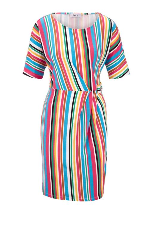 601.269 Damen Kleid Sommerkleid Jerseykleid mit Streifen Druckkleid bunt gestreift