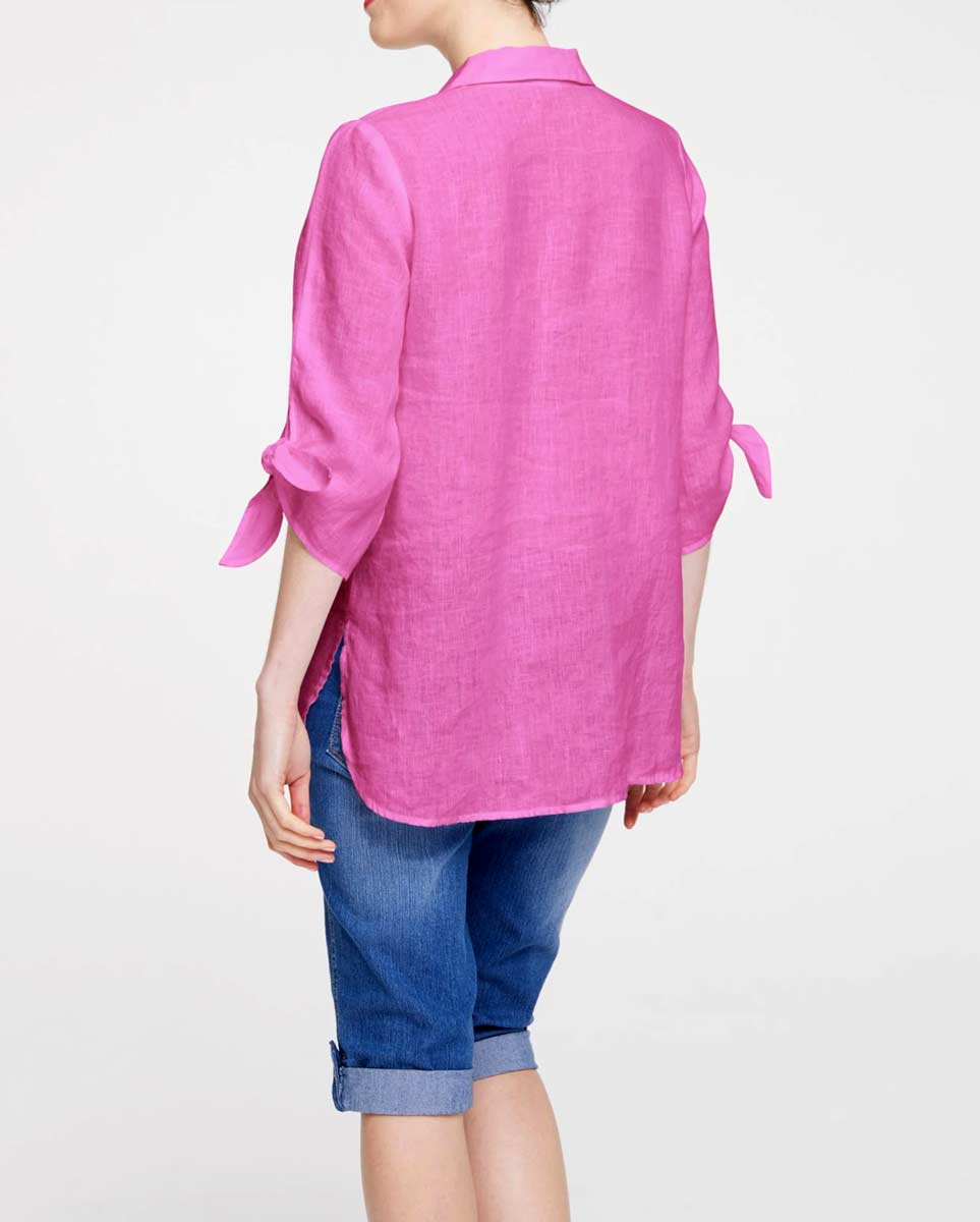 Damen Leinen Bluse pink Oberteil Freizeit Tunika Shirt Sommer Linea Tesini Missforty