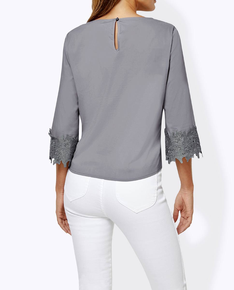 Damen Bluse Tunika Shirt mit 3/4 Ärmel grau Sommer Création L Missforty