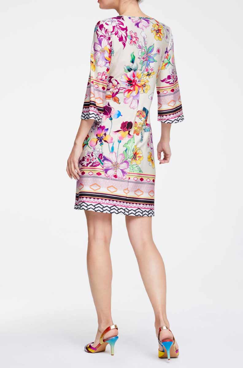 776.633 Damen Kleid Sommerkleid Minikleid Druckkleid mit Schnürung ecru-bunt