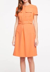 Bleistiftkleid Etuikleid Kleid Simmerkleid orange mit Gürtel Stretch von Heine Missforty