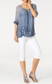 Damen Bluse Tunika Shirt Sommer jeans blau mit Chiffon Linea Tesini Missforty