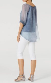 Damen Bluse Tunika Shirt Sommer jeans blau mit Chiffon Linea Tesini Missforty