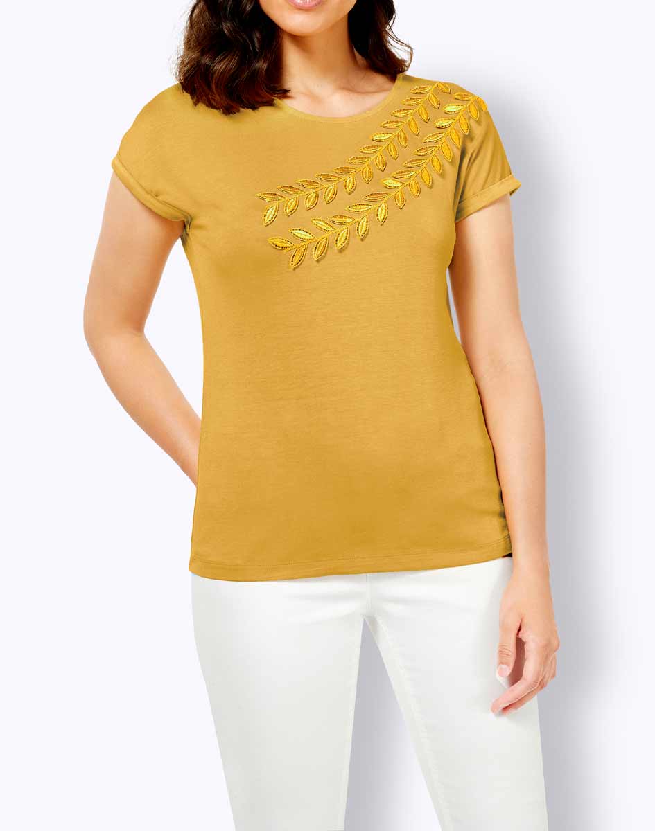207.319 Damen Shirt Jersey mit Spitze Oberteil T-Shirt Frühling Création L