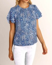 Damen Bluse Tunika Shirt Frühling blau weiß Sommer Linea Tesini Missforty