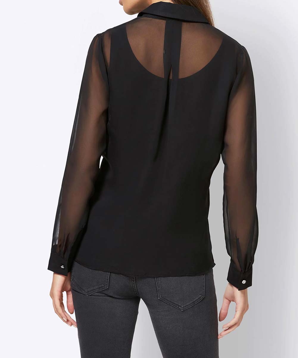Damen Bluse transparent Chiffon schwarz mit Top Tunika Shirt PATRIZIA DINI Missforty