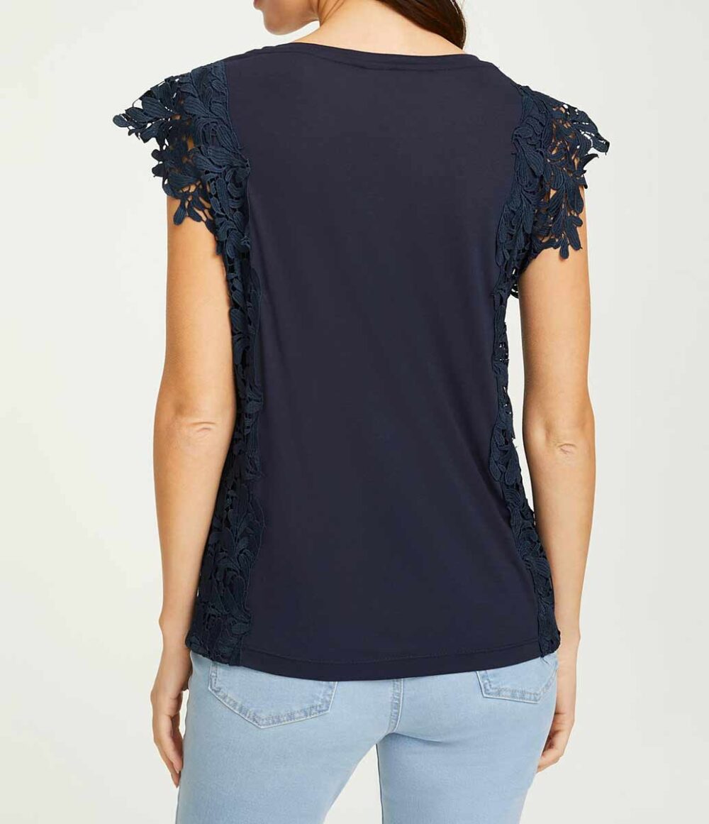 881.505 Damen Shirt Jersey mit Stickerei Spitze Oberteil T-Shirt Frühling Linea Tesini