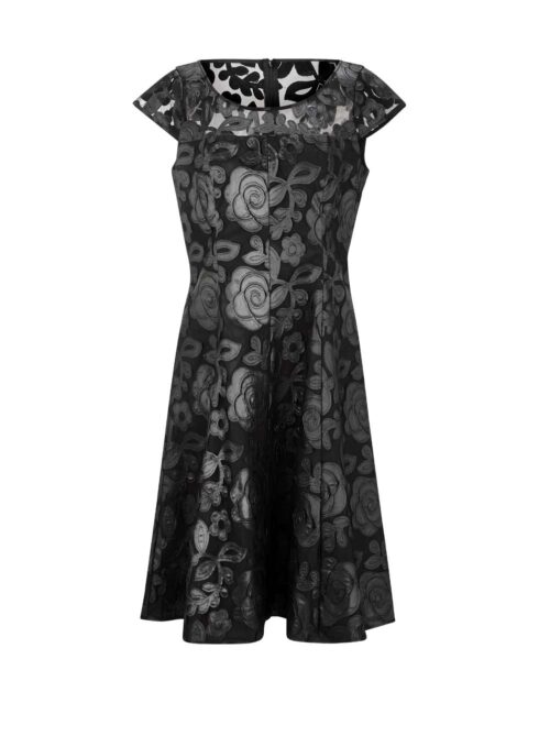 885.004 Abendkleid PATRIZIA DINI Damen Kleid Druckkleid schwarz Kurzarm