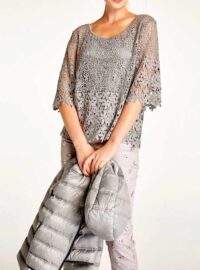 Damen Bluse mit Top Spitze Transparent Tunika Shirt Sommer Linea Tesini Missforty