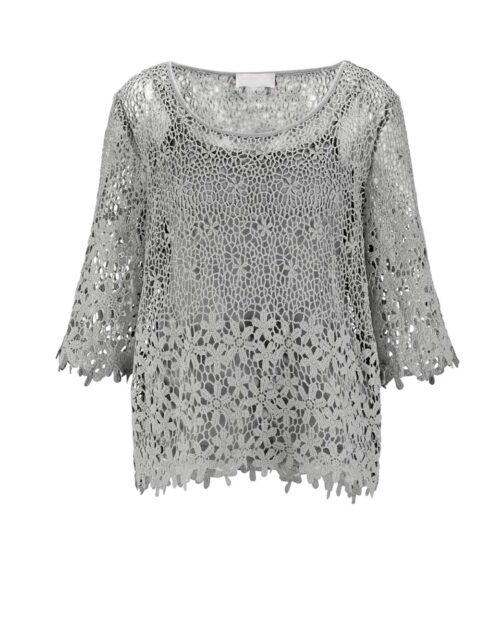 Damen Bluse mit Top Spitze Transparent Tunika Shirt Sommer Linea Tesini Missforty