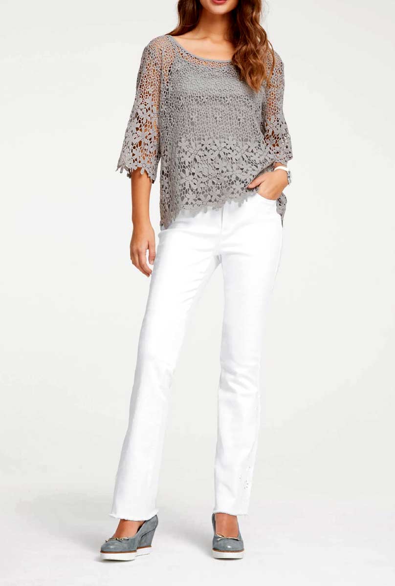 Damen Bluse mit Top Spitze Transparent Tunika Shirt Sommer Linea Tesini Missforty