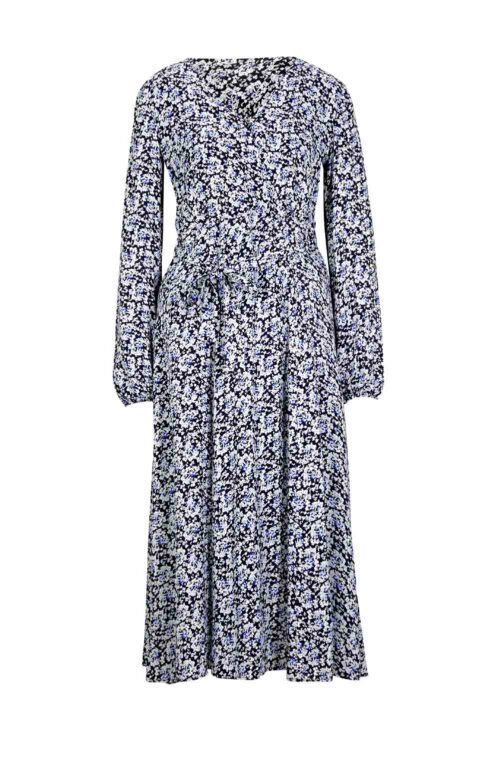 Damen Kleid Druckkleid mit Blumen Muster blau weiß Ashley Brooke missforty