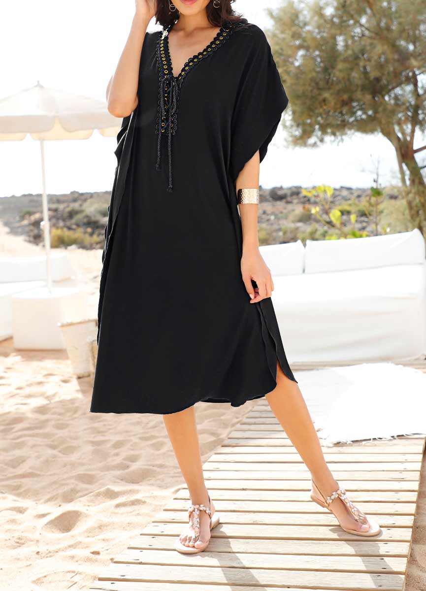 699.988 Strandkleid Damen Sommerkleid mit Stretch Spitze Urlaub Sommer schwarz