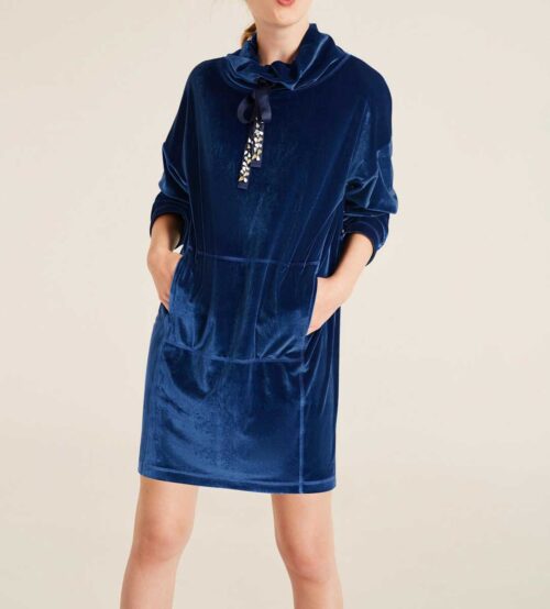 HEINE Damen Designer-Samt-Longshirt-Kleid Blau missforty