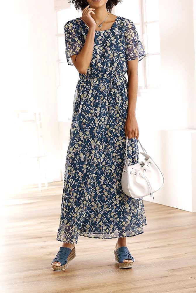 Maxikleid Sommerkleid lang mit Blumen Muster Druckkleid bunt Linea Tesini missforty