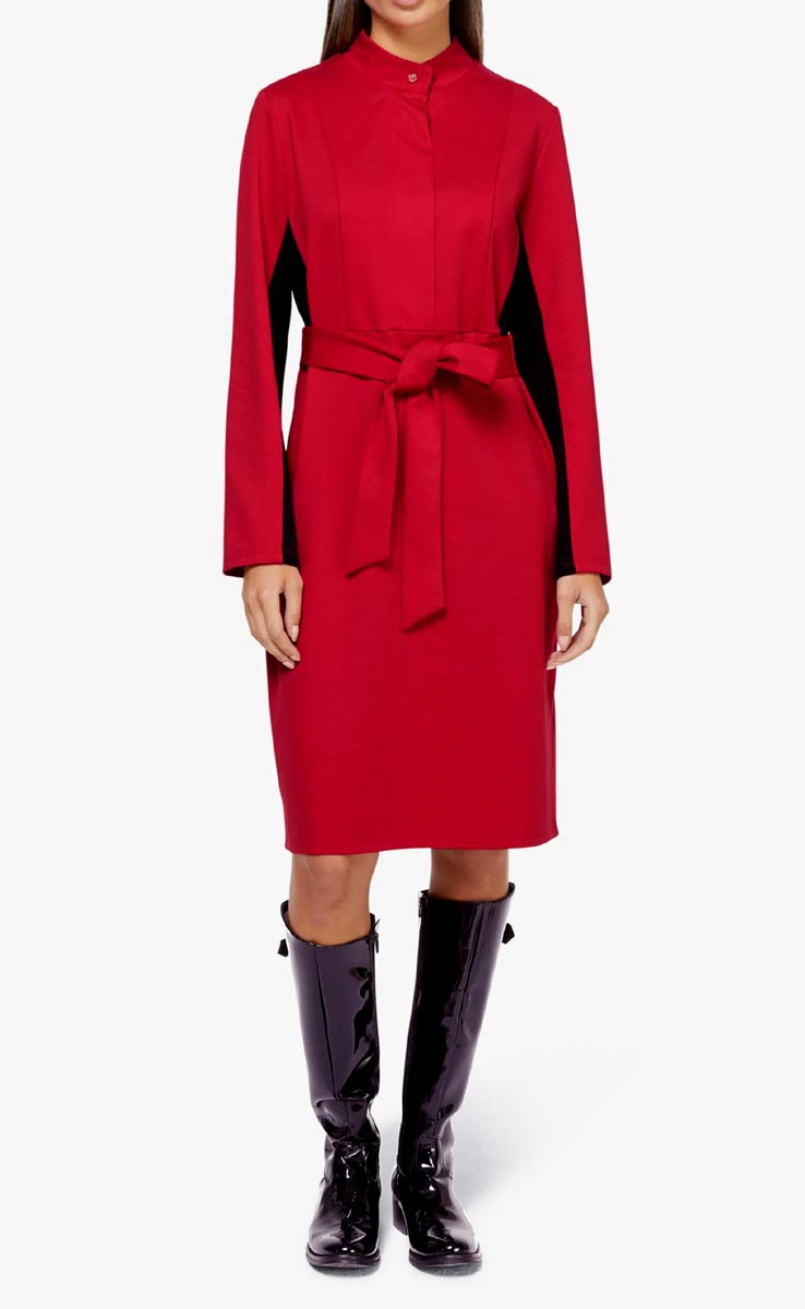 Damen Jerseykleid mit Stoffgürtel rot Missforty