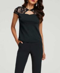 744.015a Designer-Shirt m.Spitzeneinsatz, schwarz