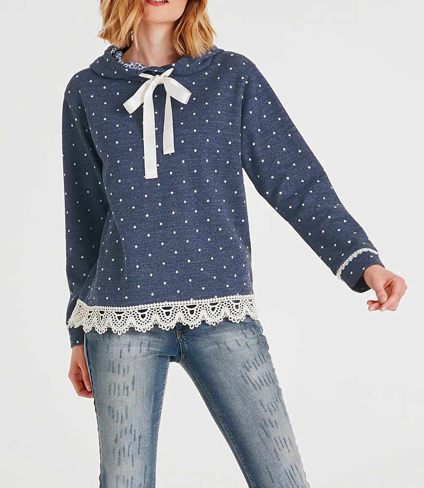sweatshirts auf rechnung Damen Sweatshirt mit Spitze, jeansblau-ecru von Heine 809.623 MISSFORTY