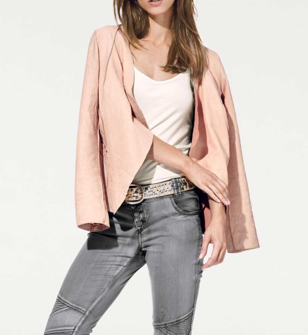 084.240 Lederjacke Damen echtes Leder Jacke mit Gürtel rosa rosè Lammnappa