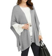 Poncho Damen Winter Cape elegant Strick grau-melange Fair Lady Missforty