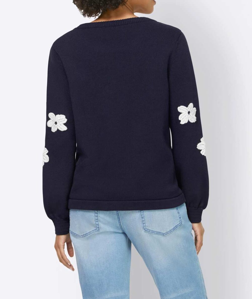 Damen Pullover mit Stickerei, marine Missforty