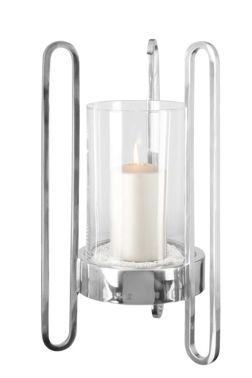 146178 Windlicht Glas Kerzenhalter Kerzenständer Stumpenkerze CHALI silber 45 cm Fink