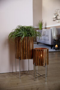 146256 Windlicht Holz Edelstahl Kerzenhalter Kerzenständer Berkley braun silber 60 cm