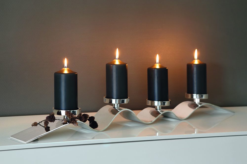 Fink Stumpenkerzen Halter silberfarben für dicke Kerzen Wave 105 cm modern Online kaufen Missforty