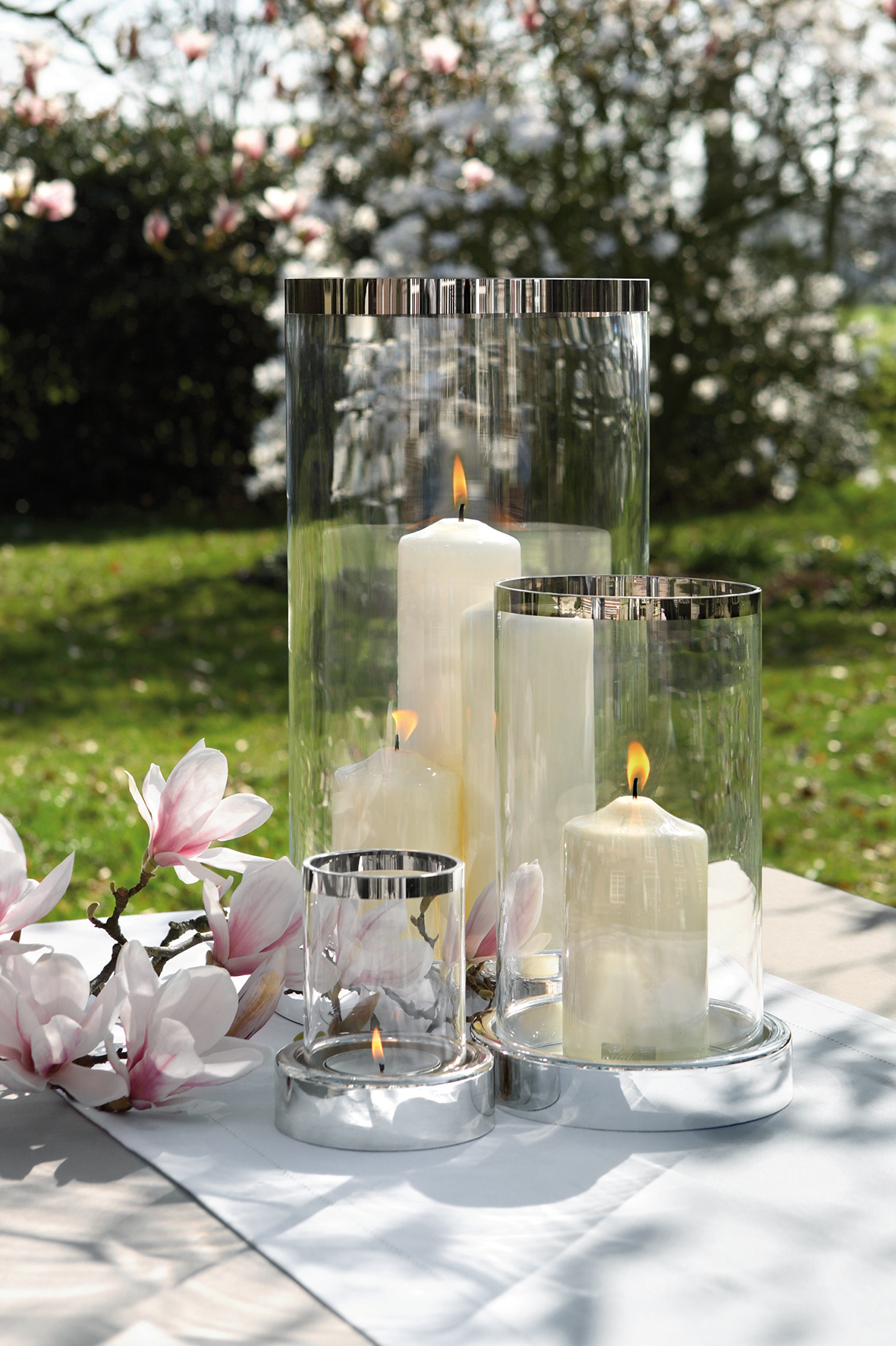 Windlicht Glas Kerzenhalter Kerzenständer | 28 silber missforty cm Empire Stumpenkerze Fink