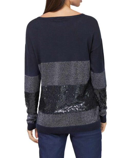 Damen Pullover m. Pailletten, marine-steingrau Missforty