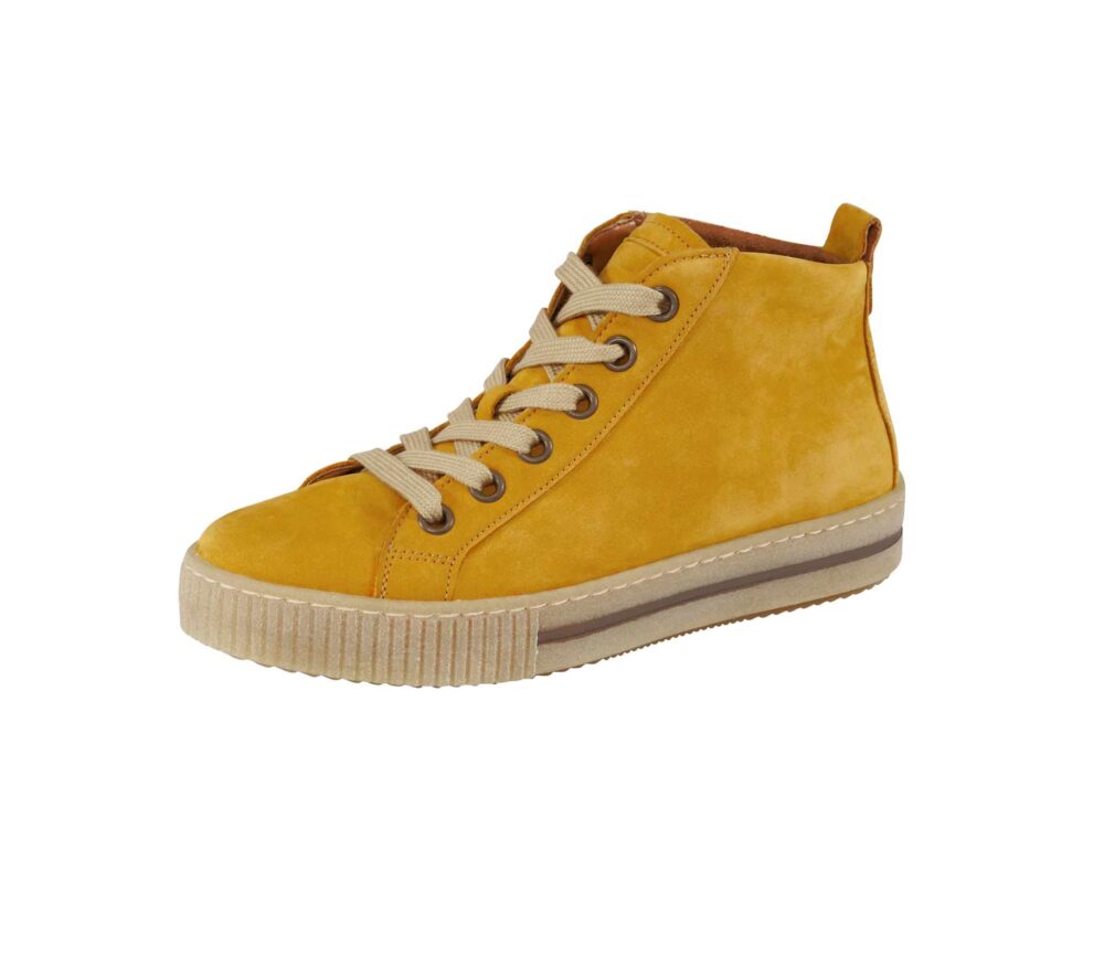 bequeme Schuhe Marken-Leder-High-Top-Sneaker, gelb innen gefüttert Absatzhöhe ca. 3.5 cm 106.747 Missforty.