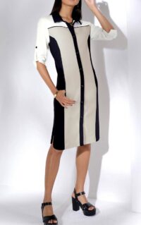 169.791 Damen Jerseykleid mit Krempelärmeln, schwarz-sand