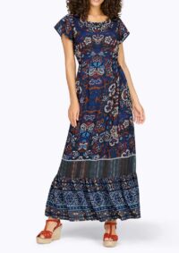 Damen Kleid Maxikleid lang Freizeitkleid Sommerkleid dunkelblau halbarm rot missforty