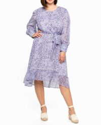 Midi-Druckkleid m. Volant, lavendel missforty