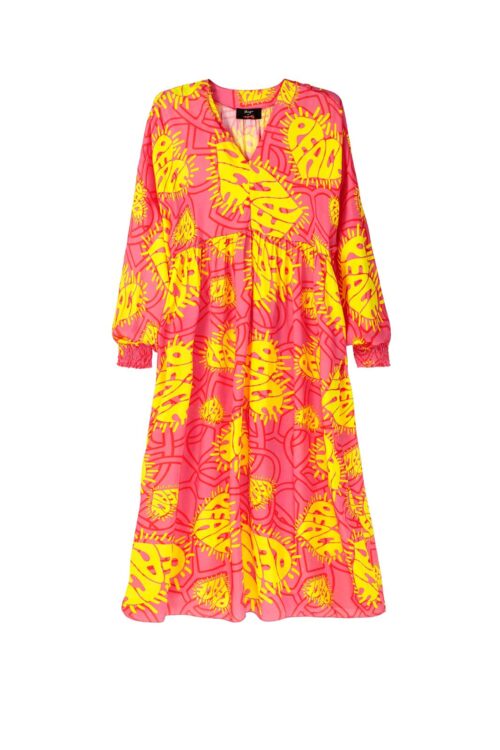 Maxikleid "PEACE", pink-bedruckt missforty